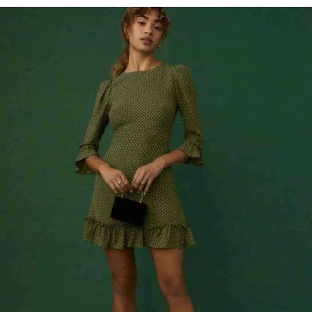Green polka dot Reformation Dress